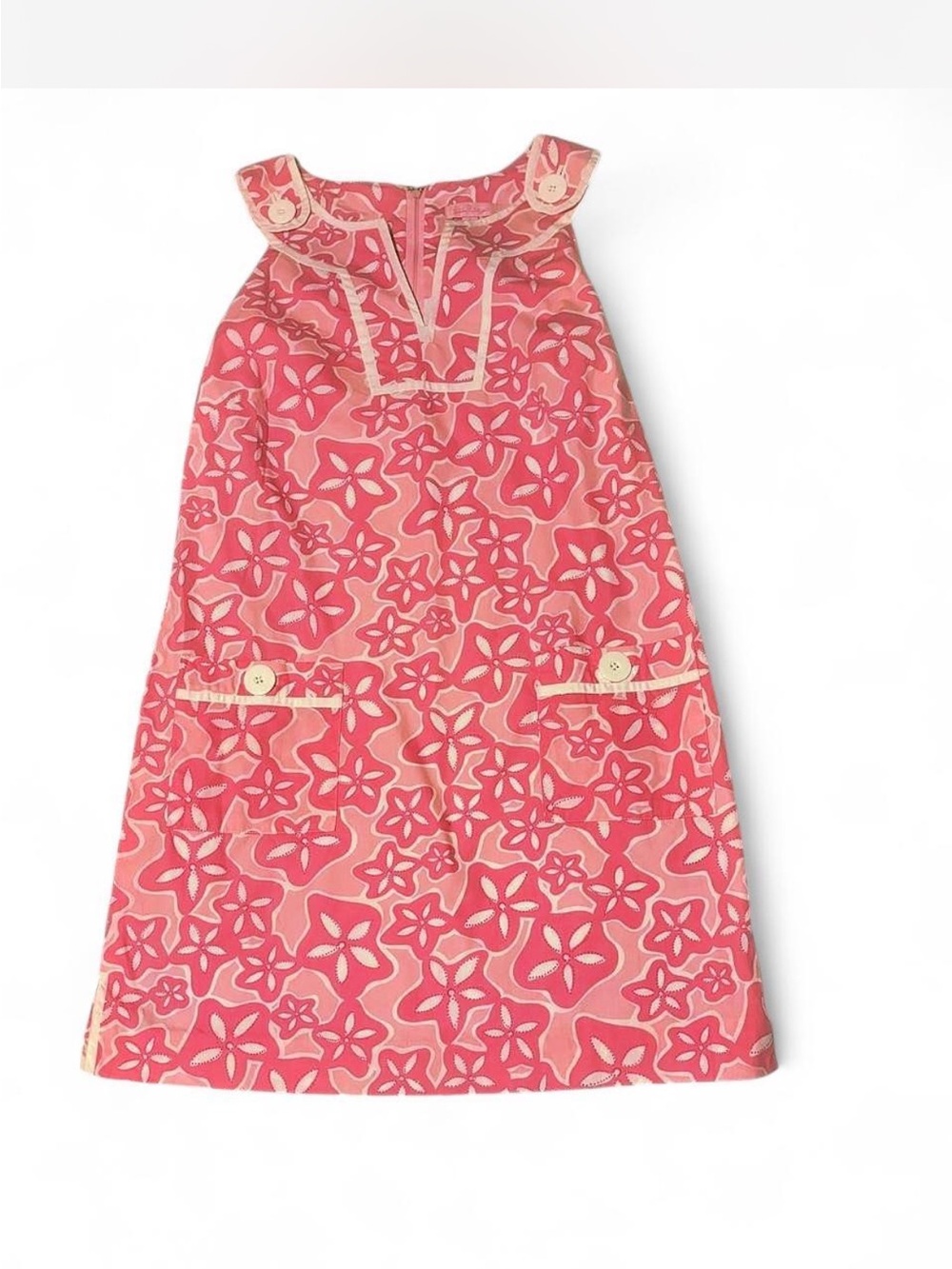 Lilly Pulitzer sz 4 Sleeveless Pink Starfish print Mini Dress ButtonTrim pockets - Picture 3 of 16